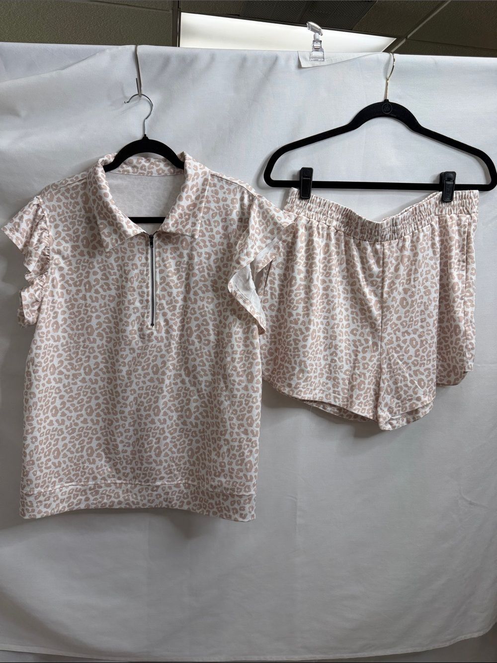 Light Blush Leopard Print Short Pajama Set